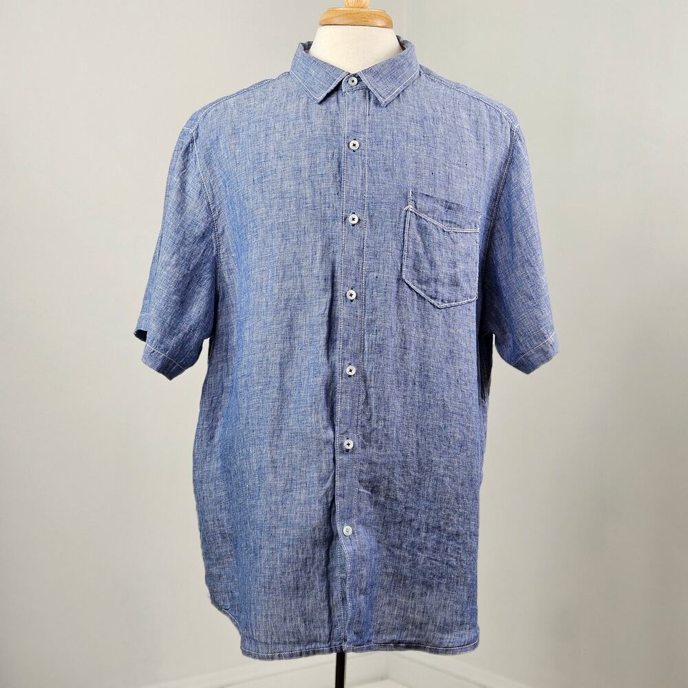 Tommy Bahama Men's Linen‎ Button-Up Shirt Short Sleeves Blue | XL